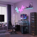 Scrivania da Gaming a LED Famapy, Scrivania da Computer con Telaio in Metallo, Presa di Corrente Integrata, Cassetti e Doppio Ripiano Rialzato