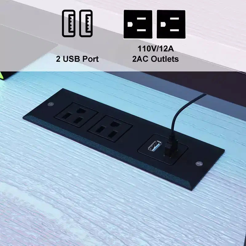 Scrivania da Gaming a LED Famapy, Scrivania da Computer con Telaio in Metallo, Presa di Corrente Integrata, Cassetti e Doppio Ripiano Rialzato