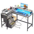 Bureau de jeu en U, bureau d'ordinateur réversible en L de 79 pouces avec prise de courant et bande LED