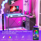 Bureau de jeu en U, bureau d'ordinateur réversible en L de 79 pouces avec prise de courant et bande LED