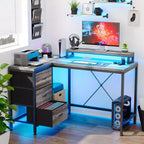 Bureau de jeu en U, bureau d'ordinateur réversible en L de 79 pouces avec prise de courant et bande LED