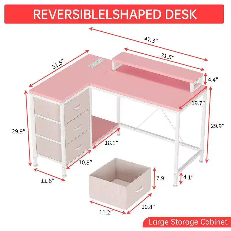 Bureau de jeu en U, bureau d'ordinateur réversible en L de 79 pouces avec prise de courant et bande LED