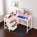 Bureau de jeu en U, bureau d'ordinateur réversible en L de 79 pouces avec prise de courant et bande LED