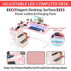 Bureau de jeu en U, bureau d'ordinateur réversible en L de 79 pouces avec prise de courant et bande LED