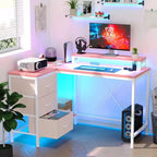 Bureau de jeu en U, bureau d'ordinateur réversible en L de 79 pouces avec prise de courant et bande LED