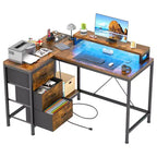 Bureau de jeu en U, bureau d'ordinateur réversible en L de 79 pouces avec prise de courant et bande LED