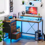 Bureau de jeu en U, bureau d'ordinateur réversible en L de 79 pouces avec prise de courant et bande LED