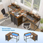 Bureau de jeu en U, bureau d'ordinateur réversible en L de 79 pouces avec prise de courant et bande LED