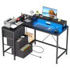 Bureau de jeu en U, bureau d'ordinateur réversible en L de 79 pouces avec prise de courant et bande LED