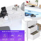 Bureau de jeu en U, bureau d'ordinateur réversible en L de 79 pouces avec prise de courant et bande LED