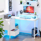 Bureau de jeu en U, bureau d'ordinateur réversible en L de 79 pouces avec prise de courant et bande LED