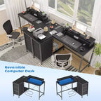 Bureau de jeu en U, bureau d'ordinateur réversible en L de 79 pouces avec prise de courant et bande LED
