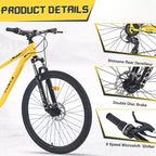 NAYSAYE Bicicletta Mountain Bike da 27,5 Pollici a 8 Velocità con Sospensione Anteriore e Telaio in Acciaio per Avventure su Tutti i Terreni, Gialla, 68.5*27.1*40.55