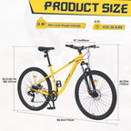 NAYSAYE Bicicletta Mountain Bike da 27,5 Pollici a 8 Velocità con Sospensione Anteriore e Telaio in Acciaio per Avventure su Tutti i Terreni, Gialla, 68.5*27.1*40.55