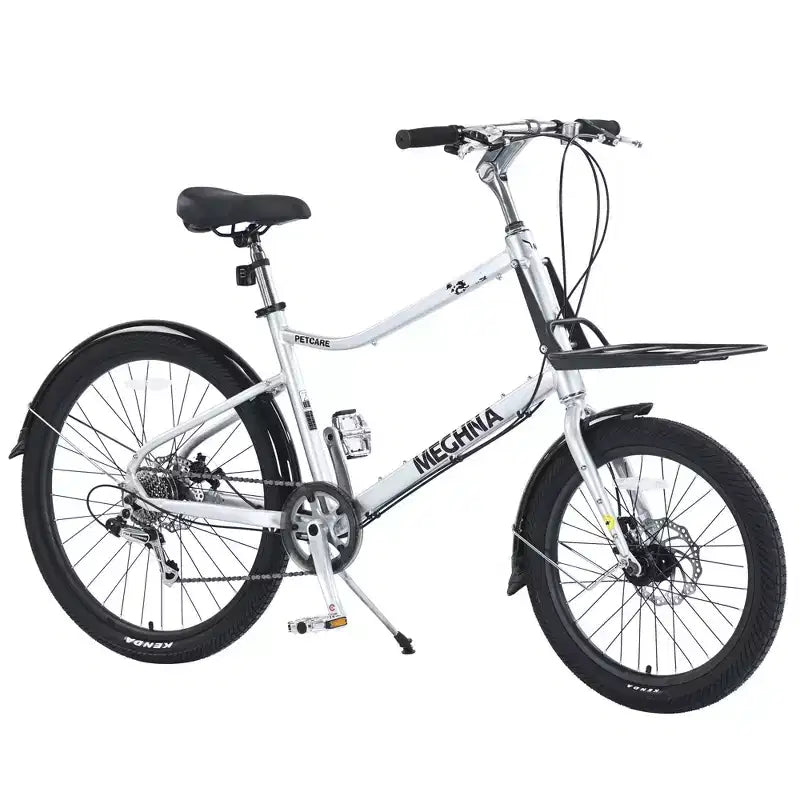 NAYSAYE Bicycle Cargo Bike 7 Speed Alloy Frame Adult Bike for Daily Commute, Silver, 65*27.56*42.13