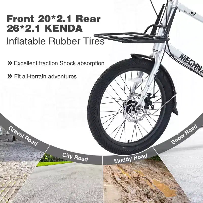 NAYSAYE Bicicletta Cargo Bike 7 velocità Telaio in lega Bici per adulti per pendolarismo quotidiano, Argento, 65*27.56*42.13