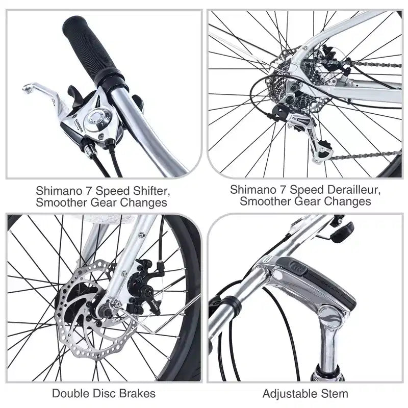 NAYSAYE Bicicletta Cargo Bike 7 velocità Telaio in lega Bici per adulti per pendolarismo quotidiano, Argento, 65*27.56*42.13