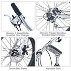 NAYSAYE Bicicletta Cargo Bike 7 velocità Telaio in lega Bici per adulti per pendolarismo quotidiano, Argento, 65*27.56*42.13