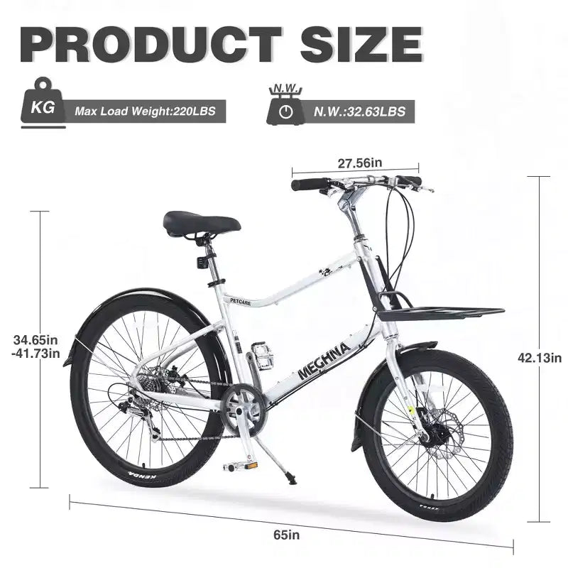 NAYSAYE Bicicletta Cargo Bike 7 velocità Telaio in lega Bici per adulti per pendolarismo quotidiano, Argento, 65*27.56*42.13
