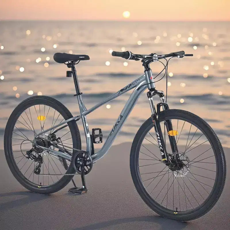 NAYSAYE Bicicletta Mountain Bike MTB 27,5 pollici 8 velocità con sospensione anteriore, telaio in acciaio resistente per uomo donna Avventure su ogni terreno, grigia, 68,5*27,1*40,55