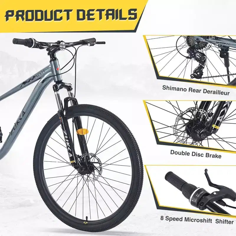 NAYSAYE Bicicletta Mountain Bike MTB 27,5 pollici 8 velocità con sospensione anteriore, telaio in acciaio resistente per uomo donna Avventure su ogni terreno, grigia, 68,5*27,1*40,55
