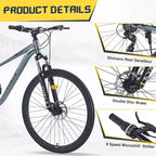 NAYSAYE Bicicletta Mountain Bike MTB 27,5 pollici 8 velocità con sospensione anteriore, telaio in acciaio resistente per uomo donna Avventure su ogni terreno, grigia, 68,5*27,1*40,55