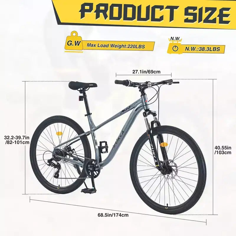 NAYSAYE Bicicletta Mountain Bike MTB 27,5 pollici 8 velocità con sospensione anteriore, telaio in acciaio resistente per uomo donna Avventure su ogni terreno, grigia, 68,5*27,1*40,55
