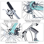 Vélo cargo NAYSAYE 7 vitesses, cadre en alliage d'aluminium avec porte-bagages avant et arrière pour les trajets quotidiens et les voyages, vert, 65*27.56*42.13
