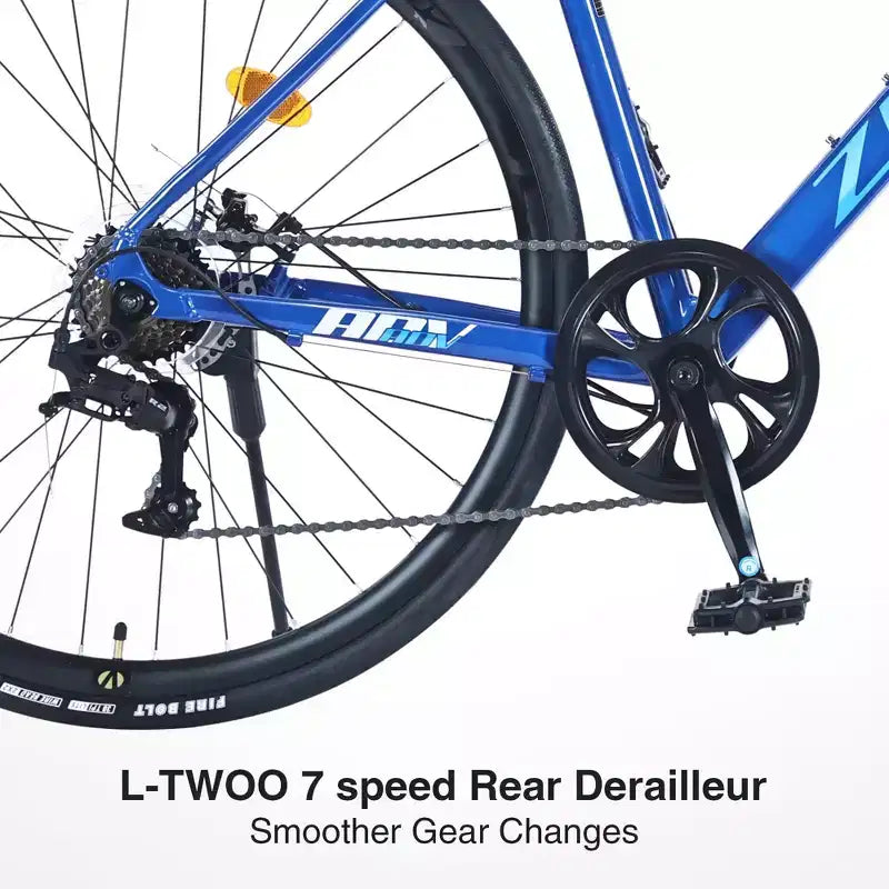 NAYSAYE Vélo de route hybride 700C pour adulte, vélo de course léger à cadre en aluminium 7 vitesses pour les trajets urbains, bleu, 68,5*18,8*39