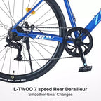 NAYSAYE Vélo de route hybride 700C pour adulte, vélo de course léger à cadre en aluminium 7 vitesses pour les trajets urbains, bleu, 68,5*18,8*39