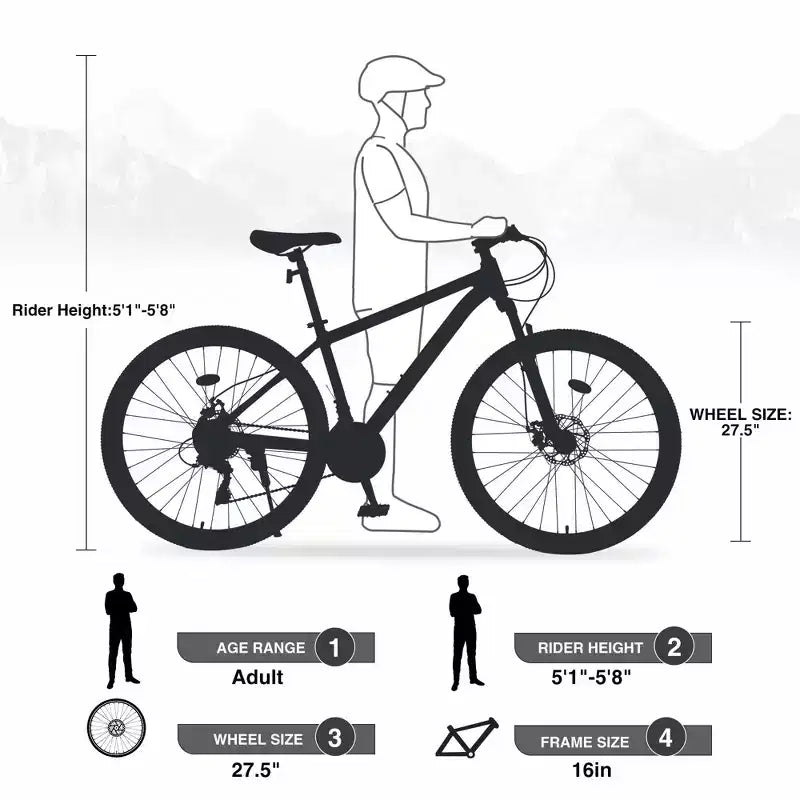 NAYSAYE Vélo VTT 27,5 pouces 21 vitesses avec suspension avant pour hommes, femmes, garçons et filles, bleu, 68,8*26,37*39,37
