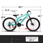 NAYSAYE Vélo de montagne 26 pouces Cadre en acier 21 vitesses Fourche suspendue Vélo adulte pour l'extérieur, Bleu, 68.00*27.00*38.00