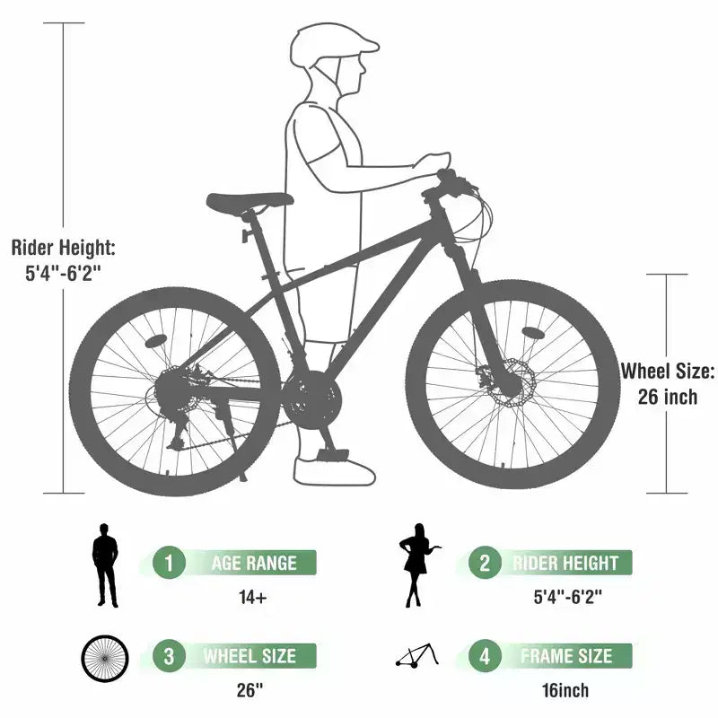 NAYSAYE VTT 26 Pouces 3X8/24 Vitesses avec Cadre en Acier Fourche à Suspension Avant pour Hommes, Femmes, Étudiants, Vert, 65,75*24,41*37