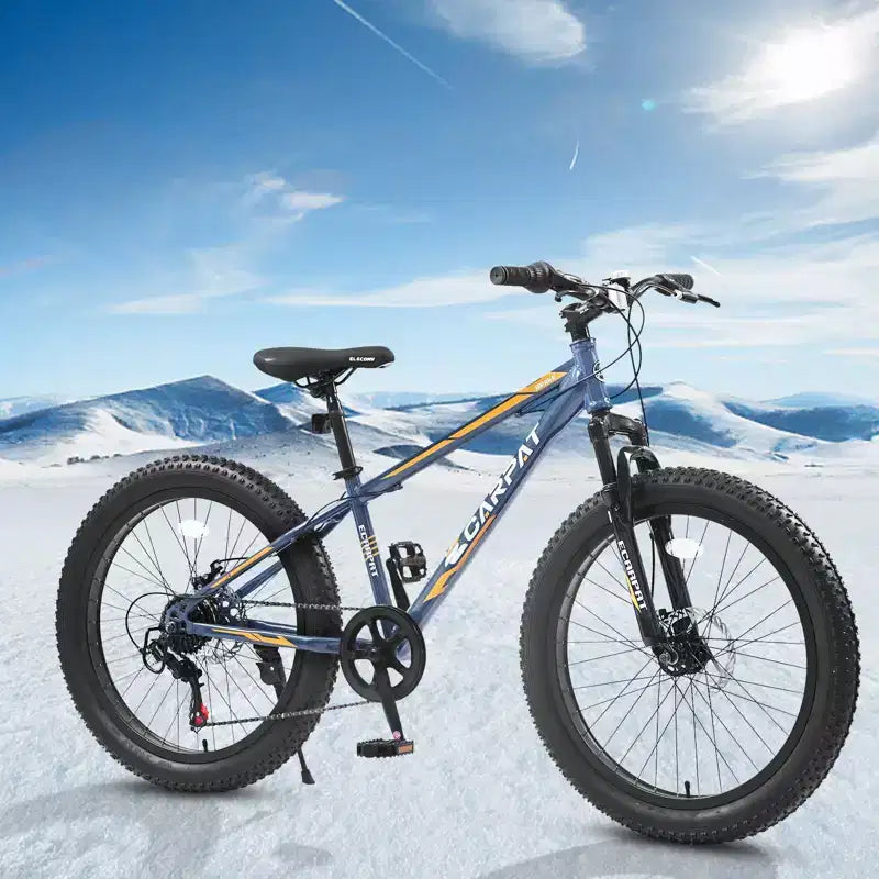 Bici da montagna NAYSAYE da 24 pollici con pneumatici larghi, cambio a 7 velocità e doppio freno a disco per adulti e ragazzi, grigia, 67*25*40