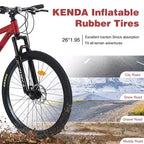 NAYSAYE Bicicletta Mountain Bike 24 velocità Telaio in acciaio con forcella ammortizzata per adulti, rossa, 65.75*24.41*37