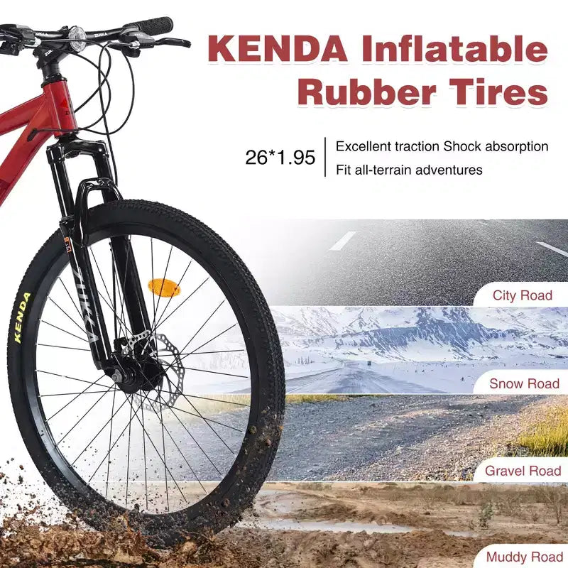 NAYSAYE Bicicletta Mountain Bike 24 velocità Telaio in acciaio con forcella ammortizzata per adulti, rossa, 65.75*24.41*37