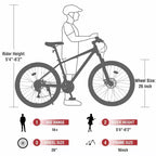 NAYSAYE Bicicletta Mountain Bike 24 velocità Telaio in acciaio con forcella ammortizzata per adulti, rossa, 65.75*24.41*37