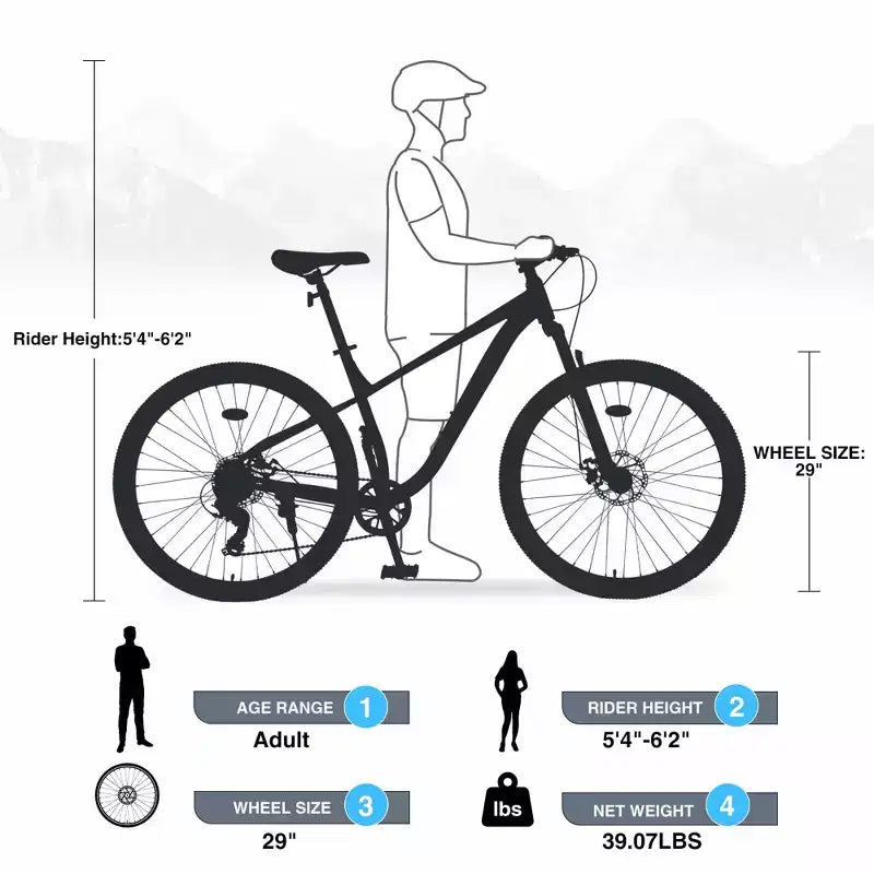 Bici Mountain Bike NAYSAYE da 29 pollici, 8 velocità, telaio in acciaio con sospensione anteriore per adulti e ragazzi, blu, 70,8*27,1*41,7