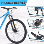Bici Mountain Bike NAYSAYE da 29 pollici, 8 velocità, telaio in acciaio con sospensione anteriore per adulti e ragazzi, blu, 70,8*27,1*41,7
