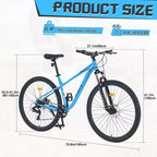 Bici Mountain Bike NAYSAYE da 29 pollici, 8 velocità, telaio in acciaio con sospensione anteriore per adulti e ragazzi, blu, 70,8*27,1*41,7