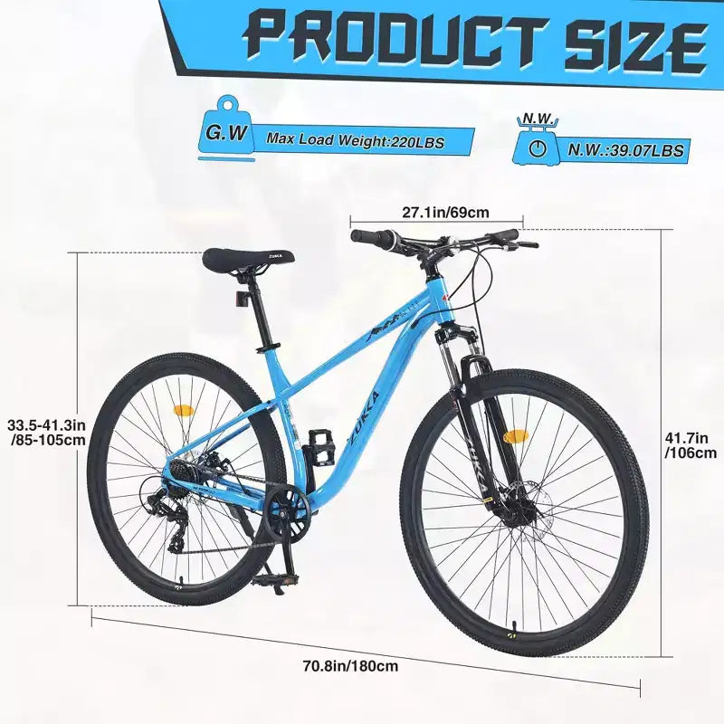 Bici Mountain Bike NAYSAYE da 29 pollici, 8 velocità, telaio in acciaio con sospensione anteriore per adulti e ragazzi, blu, 70,8*27,1*41,7