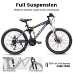 NAYSAYE Vélo VTT tout suspendu 27,5 pouces, 21 vitesses, avec double amortisseur pour hommes et femmes, noir, 68,1*27*39,7