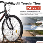 NAYSAYE Bicicletta 24 pollici, Mountain Bike, Telaio 21 velocità, Doppi freni a V per adulti e ragazzi per la guida in montagna, Nero e Rosso, 64,57*24,8*34,65