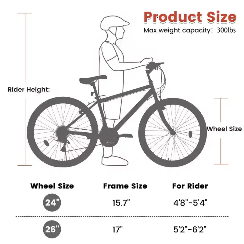 NAYSAYE Bicicletta 24 pollici, Mountain Bike, Telaio 21 velocità, Doppi freni a V per adulti e ragazzi per la guida in montagna, Nero e Rosso, 64,57*24,8*34,65
