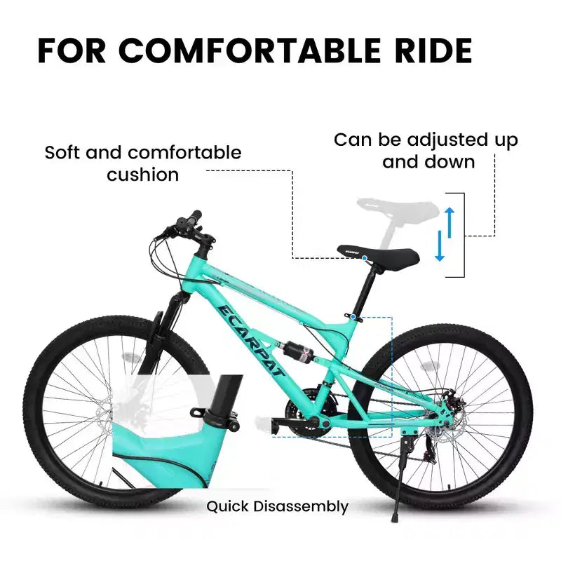 Vélo NAYSAYE VTT 26 pouces avec cadre en acier, fourche suspendue, 21 vitesses pour hommes et femmes, bleu, 68*27*38