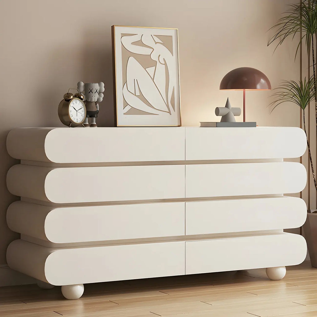 Commode double ovale en bois blanc glamour avec tiroirs à fermeture douce