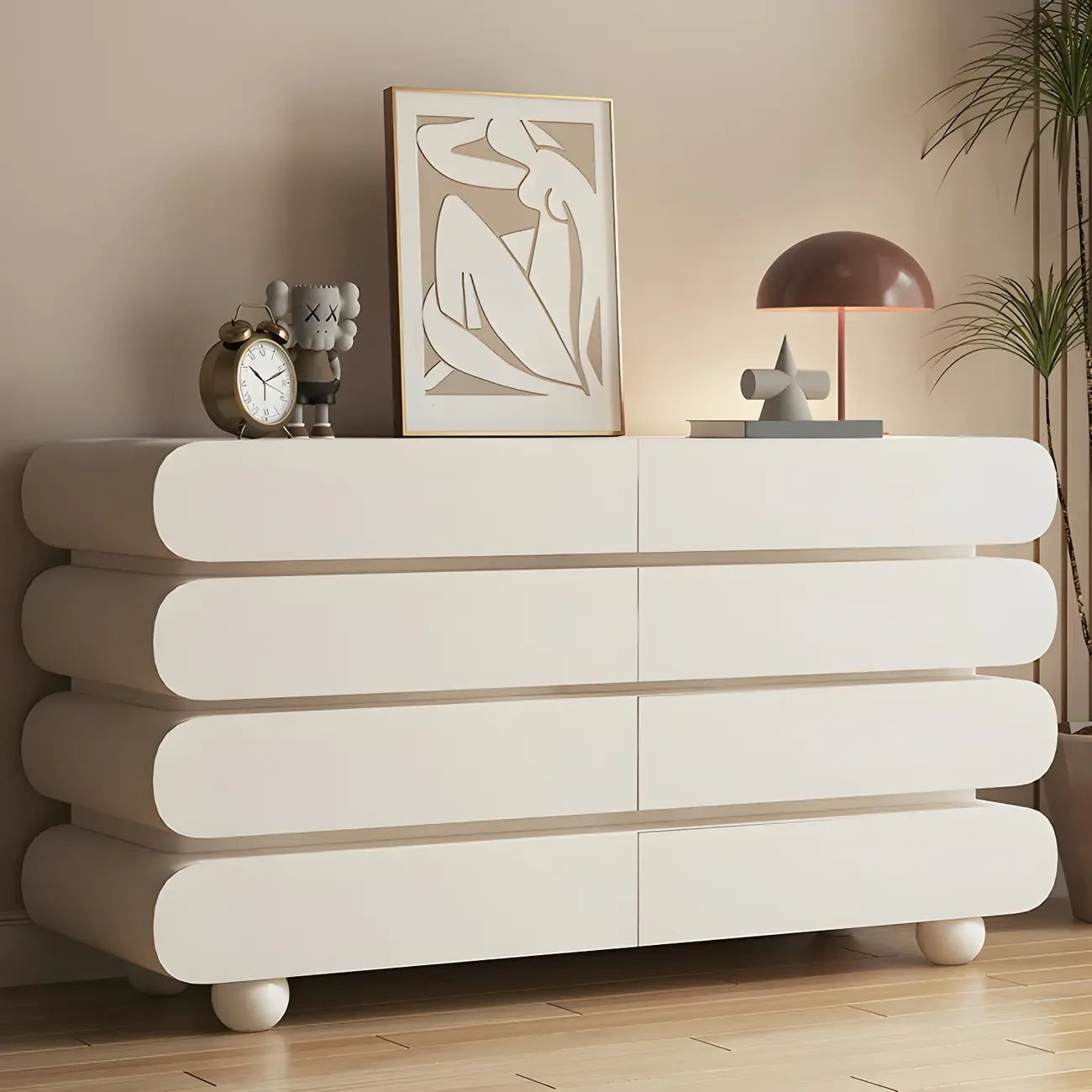 Commode double ovale en bois blanc glamour avec tiroirs à fermeture douce