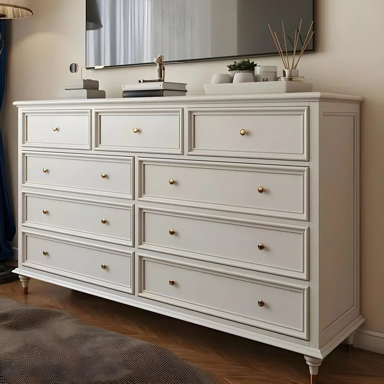 Commode double ovale en bois blanc glamour avec tiroirs à fermeture douce