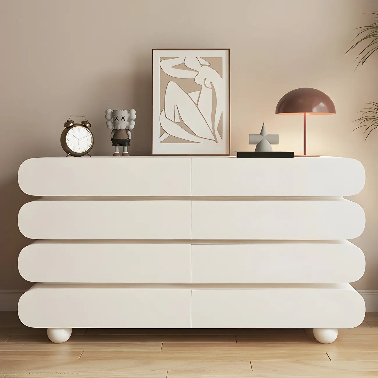Commode double ovale en bois blanc glamour avec tiroirs à fermeture douce