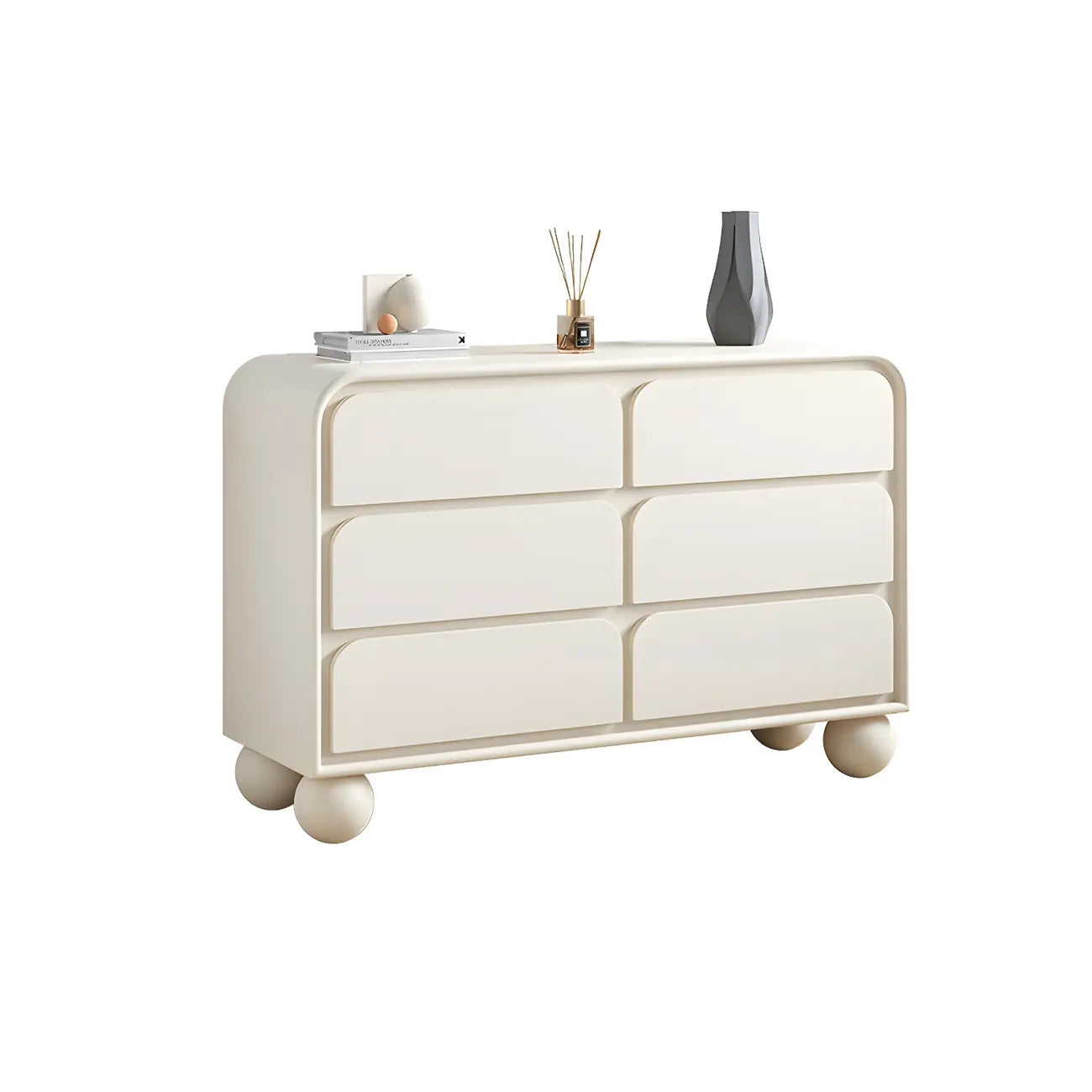 Commode double ovale en bois blanc glamour avec tiroirs à fermeture douce